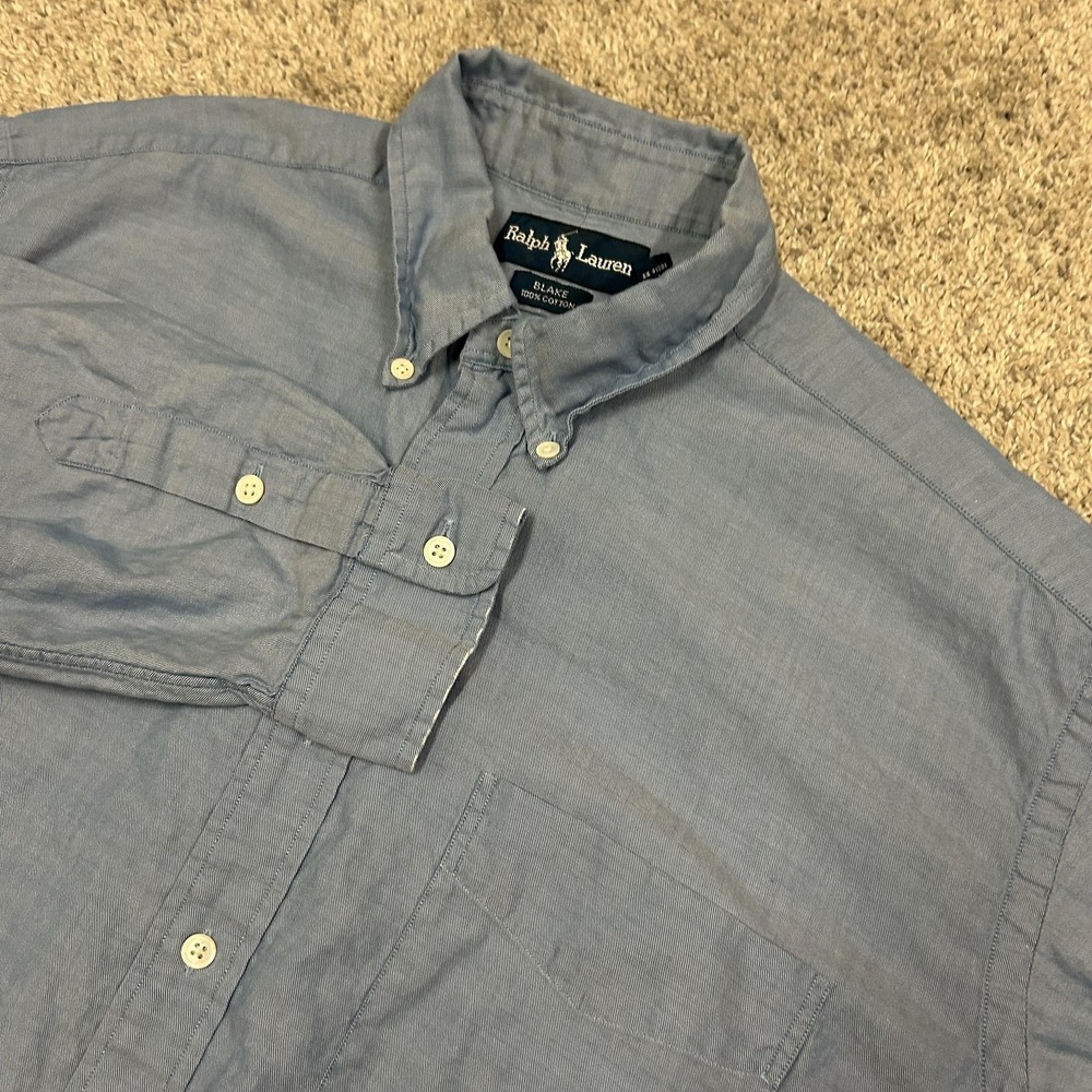 Ralph Lauren Blake Shirt Mens Large Blue Solid Long Sleeve Button Down Cotton